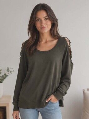 Torrid olive green cold shoulder knit sweater size 0 large stretchy